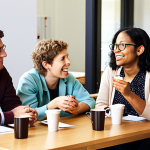 **Image Prompt:** A diverse group of scientists from different fields (neurobiology, economics) enthusiastically discussing ideas over coffee at an interdisciplinary workshop. The scene should be bright, informal, and filled with collaborative energy. Focus on the exchange of thoughts and perspectives.